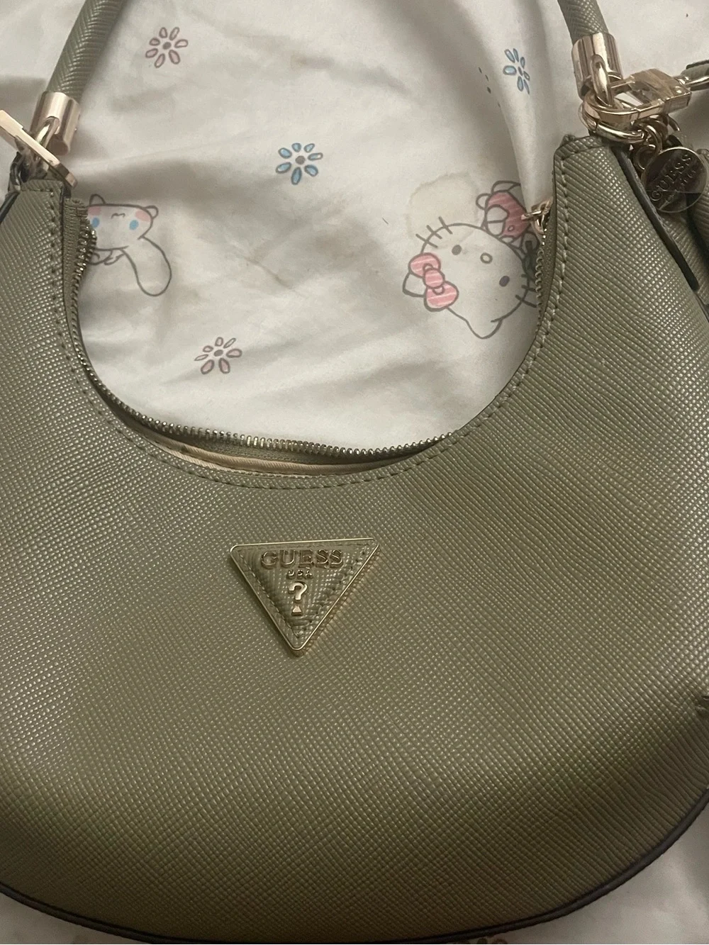 GUESS Olive Green Shoulder Hobo with Gold Logo